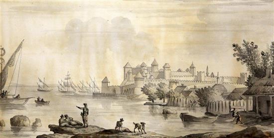 Giacomo Quarenghi (1744-1817) View of Akkerman or Bielgorod in the Bessarabia, Turkey, 8.5 x 17in.